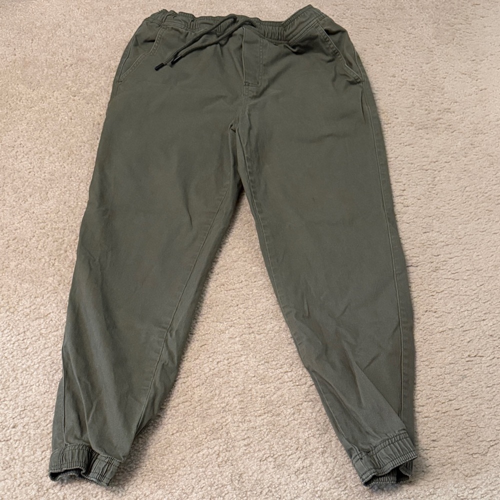 Men's Olive Green Jogger Pants - Casual Drawstring Elastic Waist